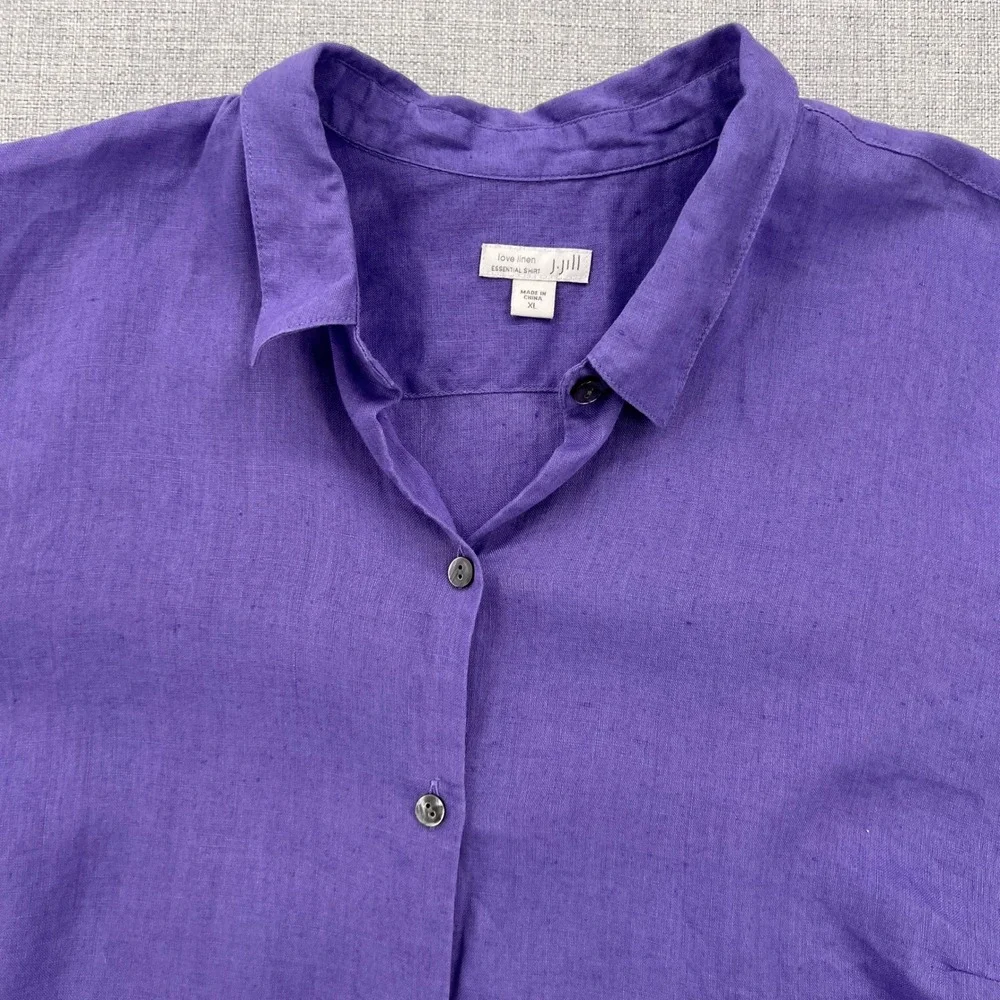 J.Jill Love Linen Essential Button Front Shirt Women XL Purple Minimal Coastal - Picture 4 of 11